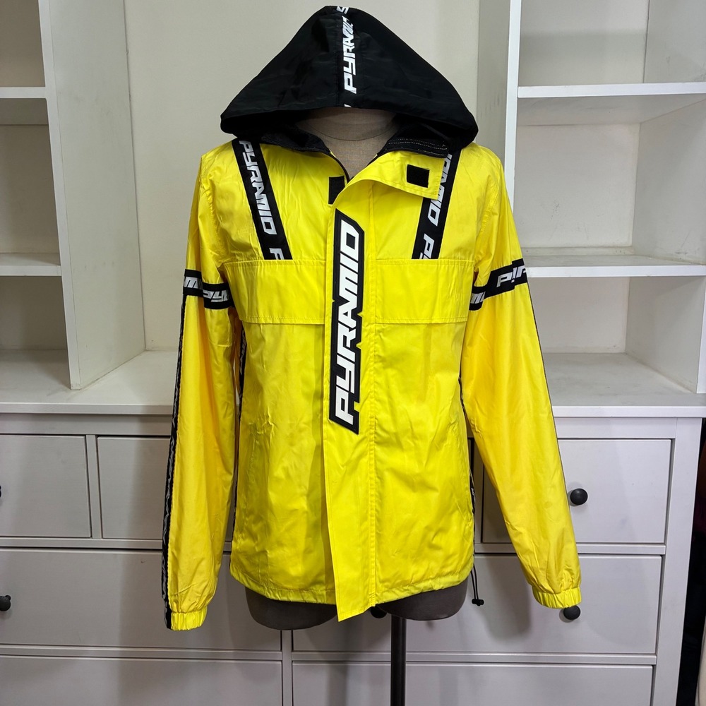 Black Pyramid Men Yellow‎ Hooded Track Jacket Zip Up Logo Tape Medium